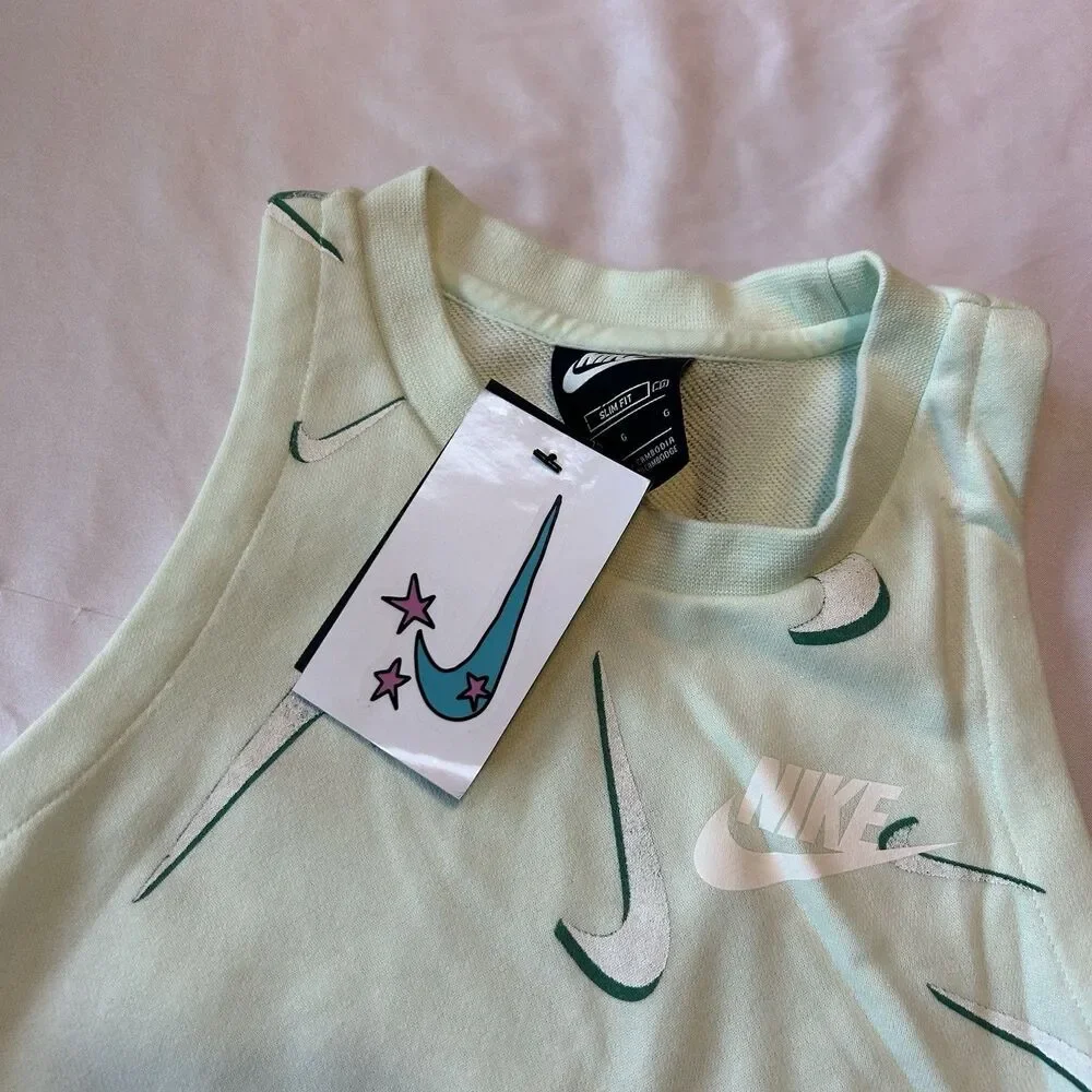 Nike Tank Top Girl's Medium Lite Teal All Over Print Cotton Slim-Fit Pullover